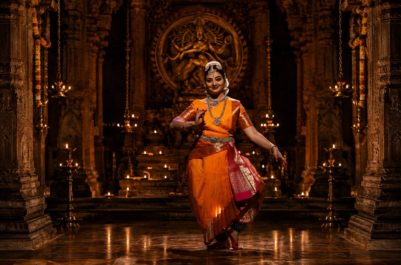 Bharatanatyam dancer in temple